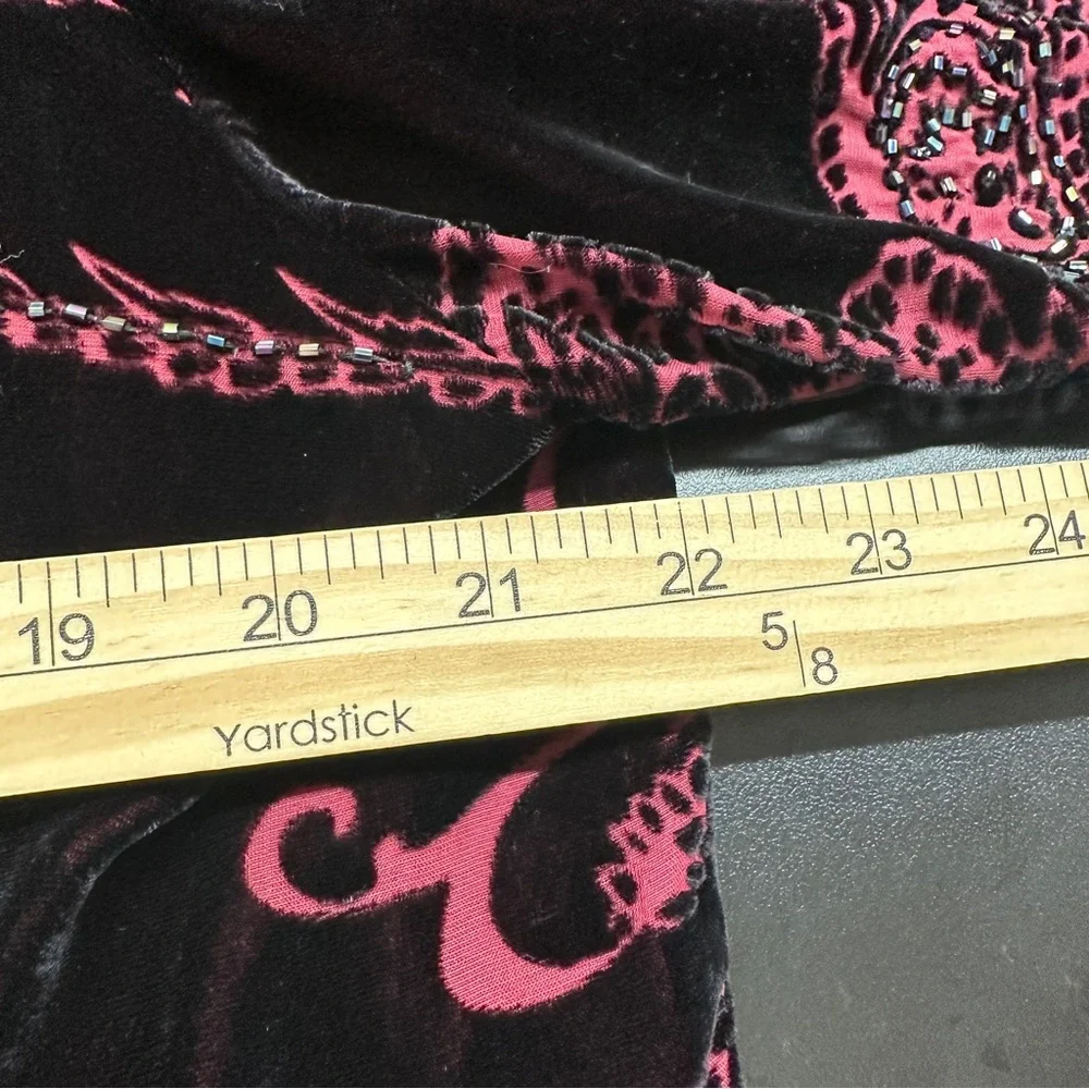 *Sold* Vtg MSK Silk Burnout Velvet Kimono Cardigan 1X Black Beaded Whimsygoth - Picture 7 of 8